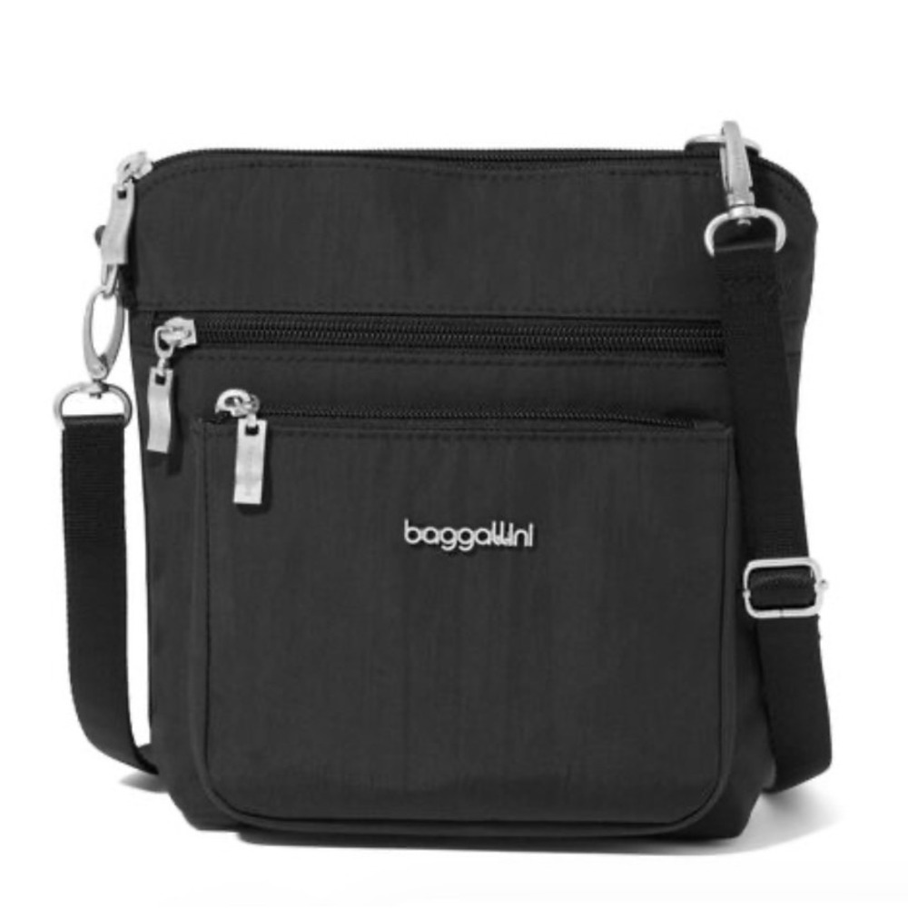 Baggallini Everywhere Pocket RFID Travel Crossbody Bag Black Organizer Purse NWT